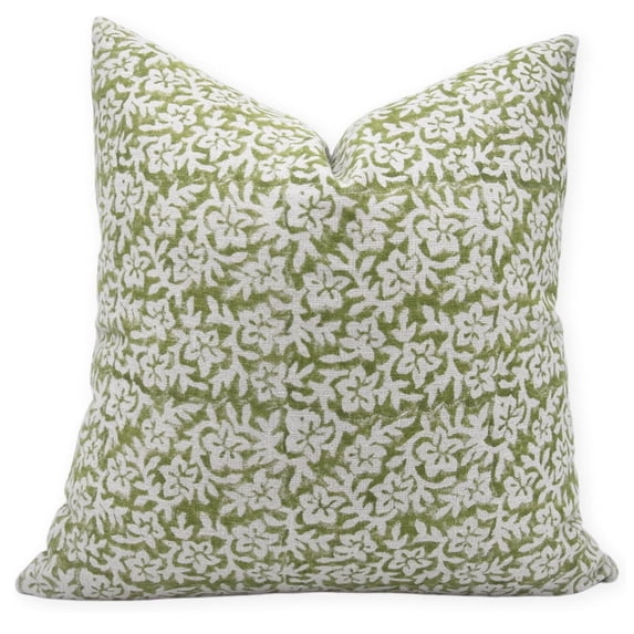 Fabdivine Thick Linen Hand Block Print Contemporary Throw Cushion Cover , 16"X16", Green