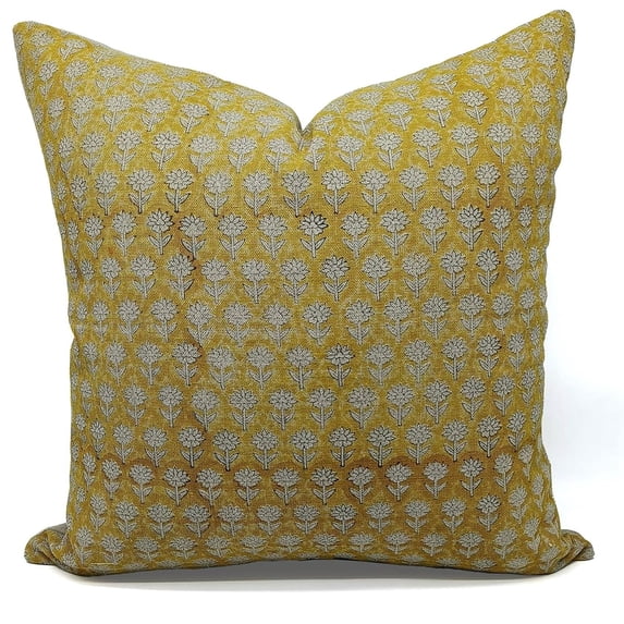 Fabdivine Thick Linen Hand Block Print Decorative Throw Pillow Cover , 14"X36", Yellow