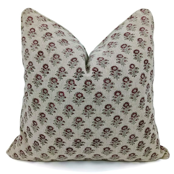 Fabdivine Thick Linen Hand Block Print Decorative Throw Pillow Cover , 20"X20", Red