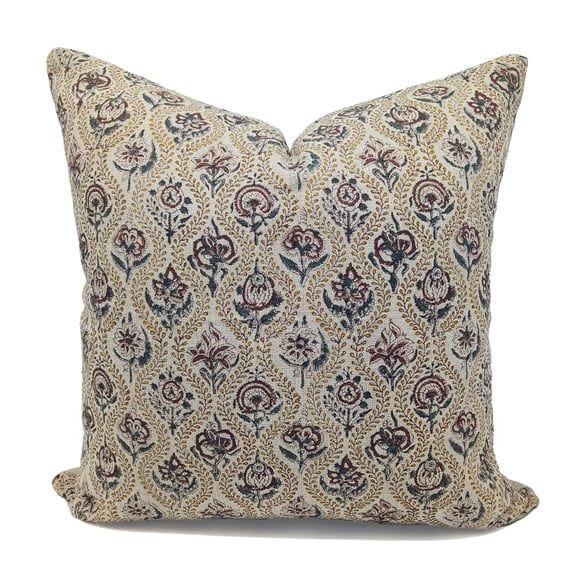 Fabdivine Thick Linen Hand Block Print Decorative Throw Pillow Cover , 20"X20", Yellow