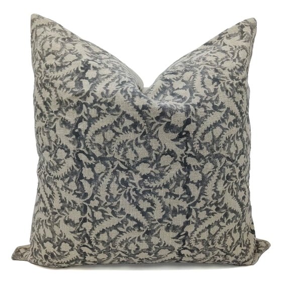Fabdivine Thick Linen Hand Block Print Decorative Throw Pillow Cover , 22"X22", Black