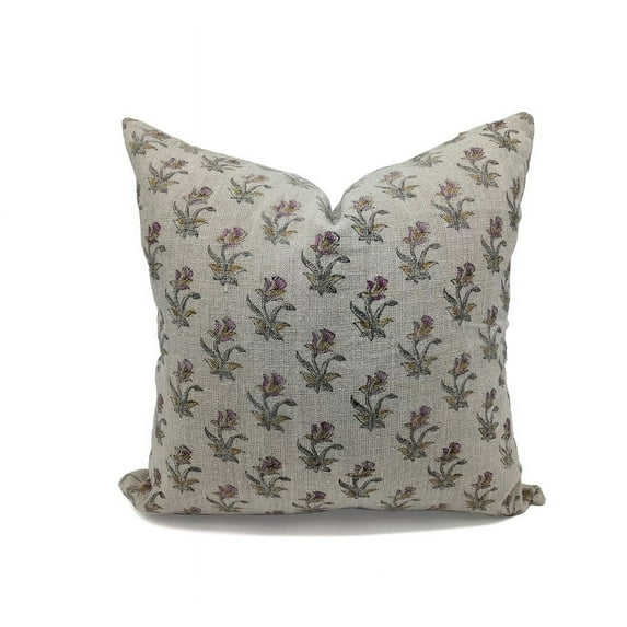Fabdivine Thick Linen Hand Block Print Decorative Throw Pillow Cover , 22"X22", Gray