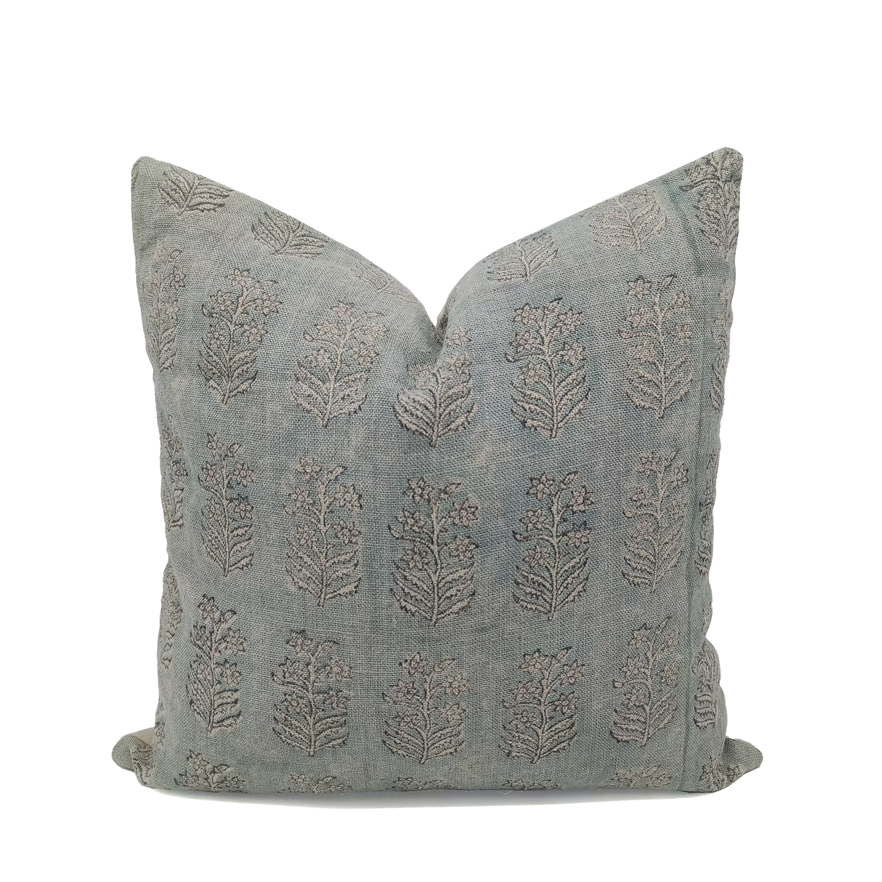 Fabdivine Gray and White Linen Block Print Pillow Cover, 26" x 26"
