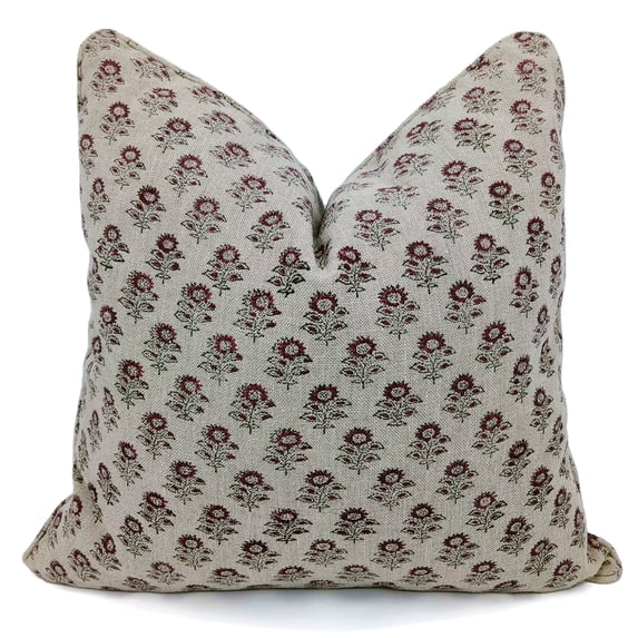 Fabdivine Thick Linen Hand Block Print Decorative Throw Pillow Cover , 26"X26", Red