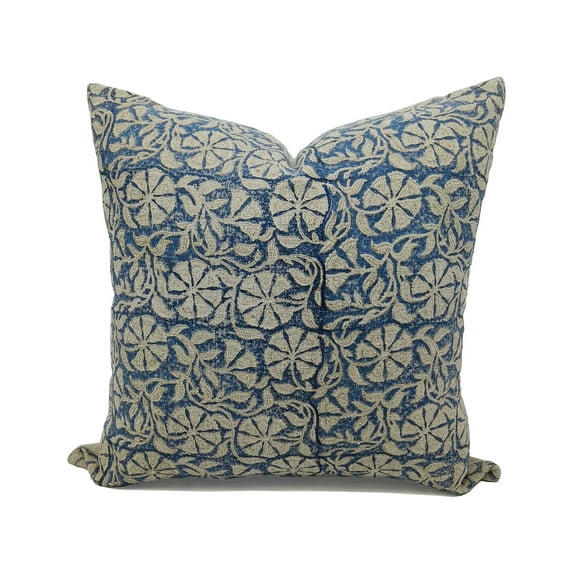 Fabdivine Thick Linen Hand Block Print Farmhouse Throw Cushion Cover , 14"X14", Navy