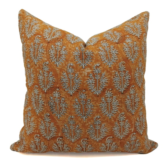 Fabdivine Thick Linen Hand Block Print Farmhouse Throw Cushion Cover , 20"X20", Brown