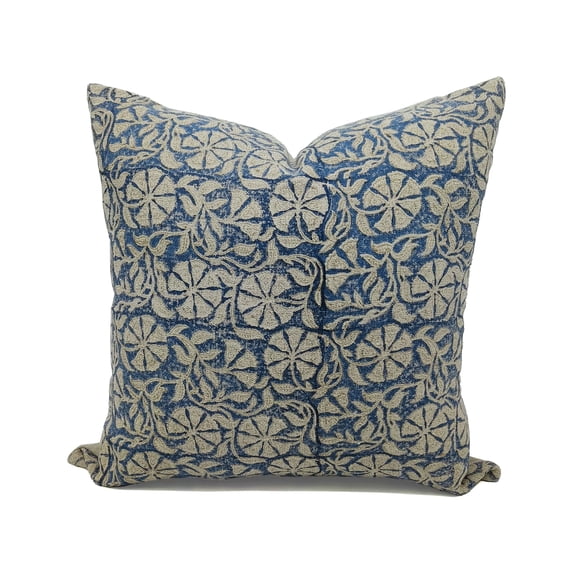 Fabdivine Thick Linen Hand Block Print Farmhouse Throw Cushion Cover , 20"X20", Navy
