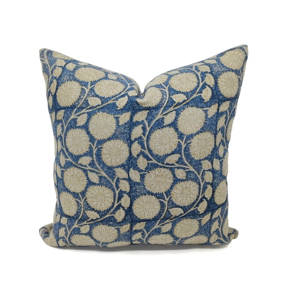 Fabdivine Thick Linen Hand Block Print Farmhouse Throw Cushion Cover , 20"X20", Steel Blue