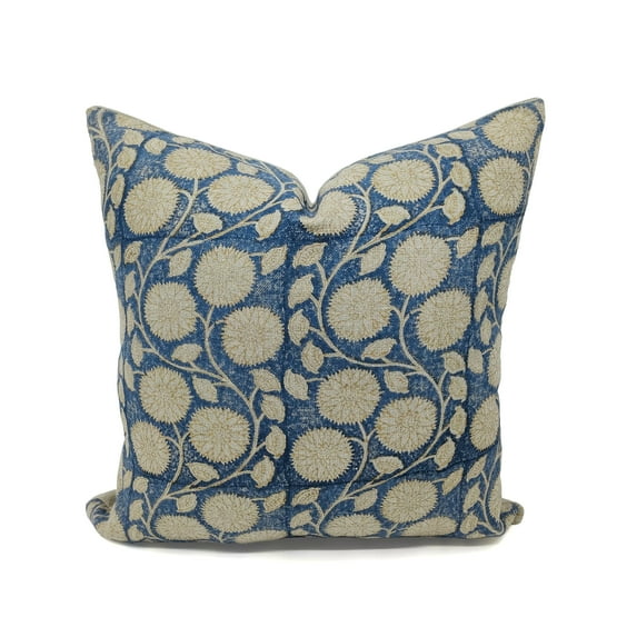 Fabdivine Thick Linen Hand Block Print Farmhouse Throw Cushion Cover , 22"X22", Steel Blue