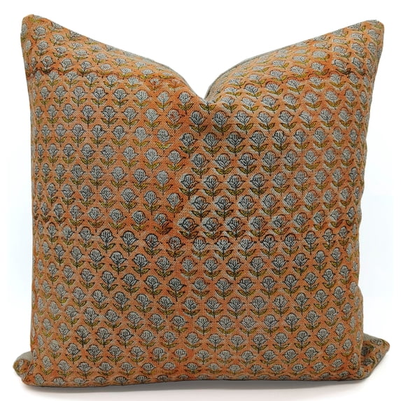 Fabdivine Thick Linen Hand Block Print Outdoor Throw Cushion Cover , 14"X20", Orange