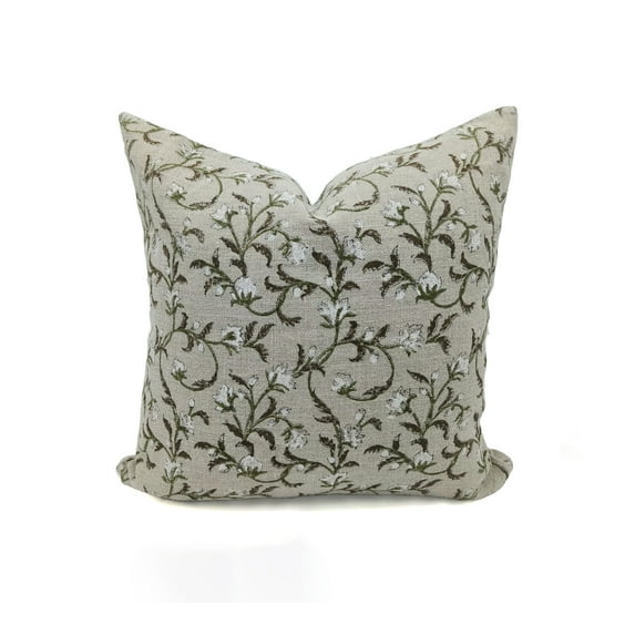 Fabdivine Thick Linen Hand Block Print Vintage Throw Cushion Cover , 22"X22", White