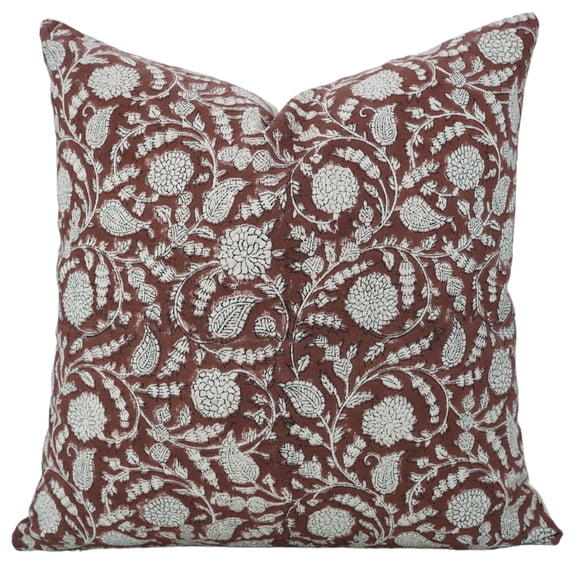 Fabdivine Throw Pillow Cover with Hand Block Print Decorative, 14"X14", Red, Gopi