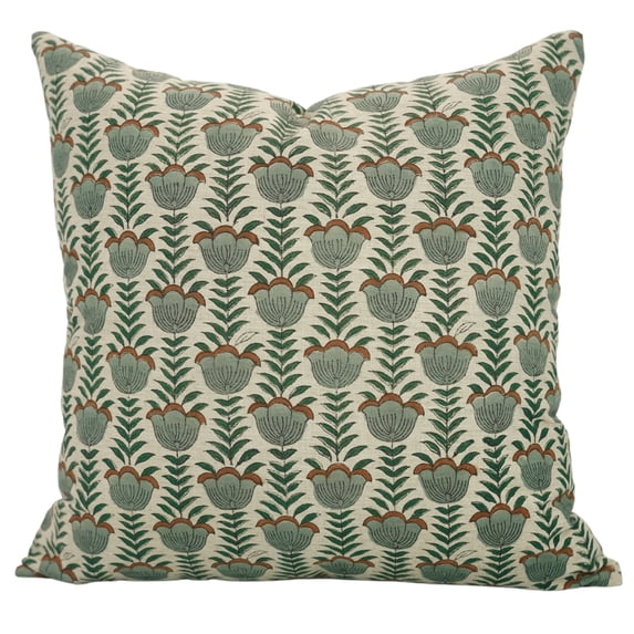 Fabdivine's Block Print designs, 14"X14", Lightweight & Soft Linen Blend Pillow Covers , Lotus