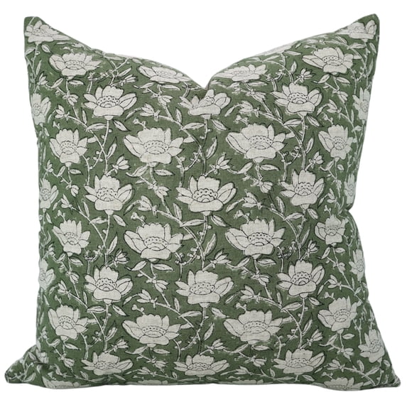 Fabdivine's Decorative Hand Block Print Pillow Cover for Living Room, 16"X16", Green, Dhruv
