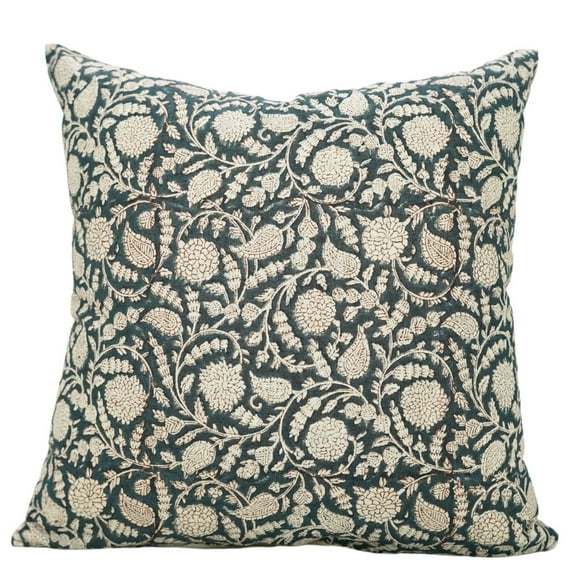 Fabdivine's Hand Block Print Pillow Cover 20"X20" Perfect for Living Room, Dark Blue, Gopi
