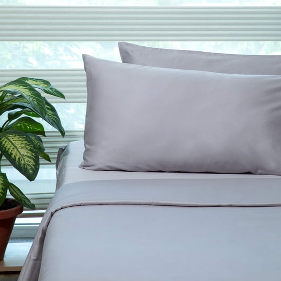 Fabdreams 4 Piece Organic Cotton Queen Sheets Set, 100% Cotton Sateen Sheets, 400 Thread Count, Silky, Smooth, Soft Sheen, GOTS Certified, Fits up to 17" (Light Gray)