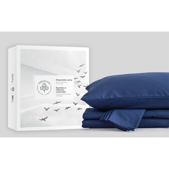 Fabdreams 100% Organic Cotton GOTS Certified 400 TC Sateen Twin XL Sheet Set | Dark Blue
