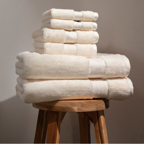 Fabdreams 100% Organic Cotton Bath Towels Set of 6 (2 Bath Towels, 2 Hand Towels & 2 Wash Cloths), 700 GSM, GOTS Certified (Ivory)