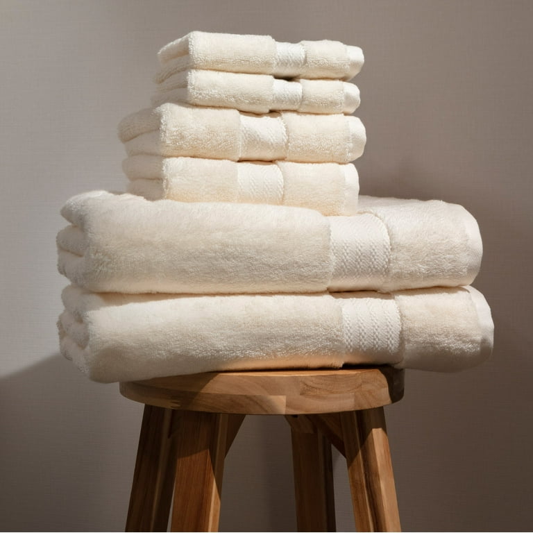 Fabdreams 100% Organic Cotton GOTS Certified 700 GSM Bathroom Towel Set of  6, 2 Bath Towels 30 x 56, 2 Hand Towels 16 x 30, 2 Wash Cloths 13 x 13,  Ivory 