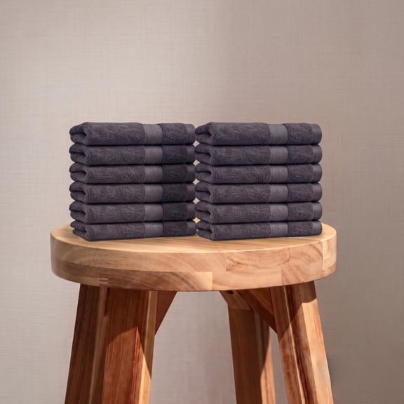 Fabdreams 100% Organic Cotton Face Towels Set of 12, 700 GSM, GOTS Certified (Charcoal)