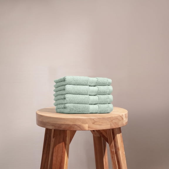 Fabdreams 100% Organic Cotton GOTS Certified 700 GSM Bathroom Towel Set of 4, 4 Face Towels 13 x 13, Green