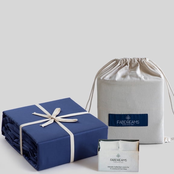 Fabdreams 4 Piece Organic Cotton King Size Sheets Set, 100% Cotton Cooling Sheets, 300 Thread Count, Percale Weave, Crisp & Breathable, GOTS Certified, Fits up to 17" (Dark Blue)