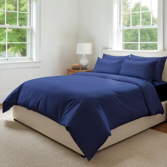 Fabdreams GOTS Certified 100% Organic Cotton Duvet Cover Queen Size - 400 TC Sateen - Soft - Silky - Zipper Closure - Edge Ties - 1 Duvet Cover (90"x92") + 2 Pillow Shams (20"x26") - Dark Blue