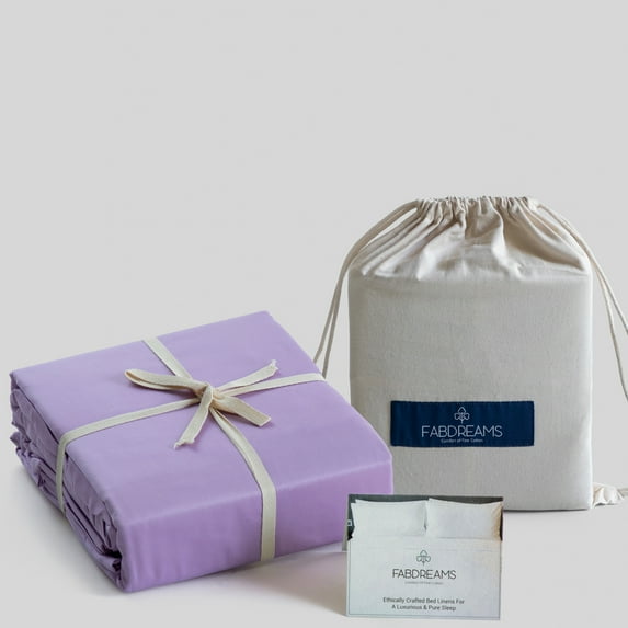 Fabdreams GOTS Certified Percale Weave 100% Organic Cotton Full Sheet Set|300 Thread Count| Cool Crisp Breathable| Luxury Finish| Fits Upto 17" Deep Pocket Mattress | Sustainable |Lilac