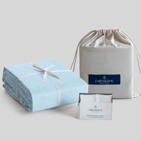 Fabdreams 4 Piece Organic Cotton Twin Size Sheets Set, 100% Cotton Cooling Sheets, 300 Thread Count, Percale Weave, Crisp & Breathable, GOTS Certified, Fits up to 17" (Light Blue)
