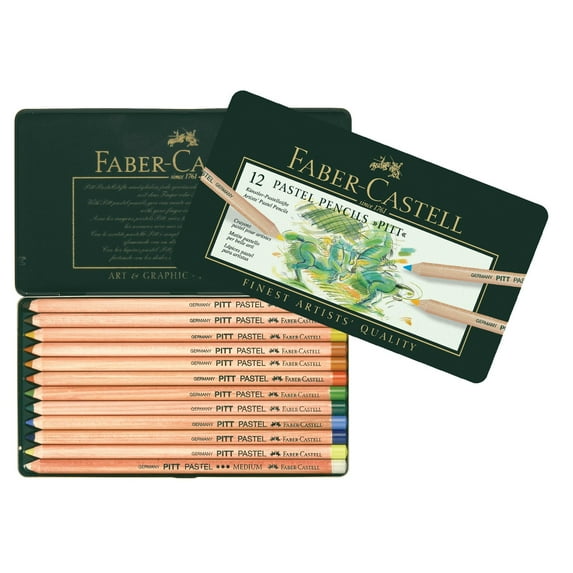 Faber-Castel FC112112 Pitt Pastel Pencils in A Metal Tin (12 Pack), Assorted