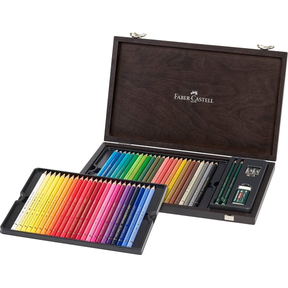 Faber-Castell 110006 Polychromos Colouring Pencils 48 Wooden Case with Accessories Waterproof Shatterproof for Professionals and Hobby Artists Single