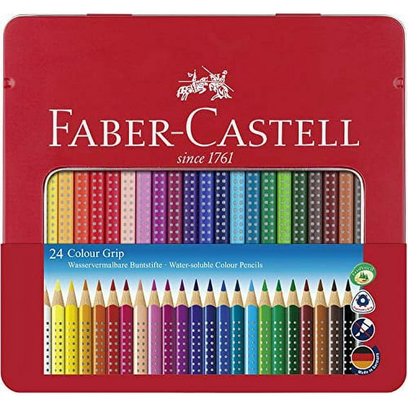 Faber-Castell 112423 Colour Grip Wood Colour Pencil, Tin of 24