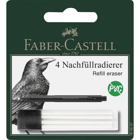 Faber-Castell 185697 Replacement Eraser Precision Eraser Pen, 4 Refill Erasers for Eraser Pen