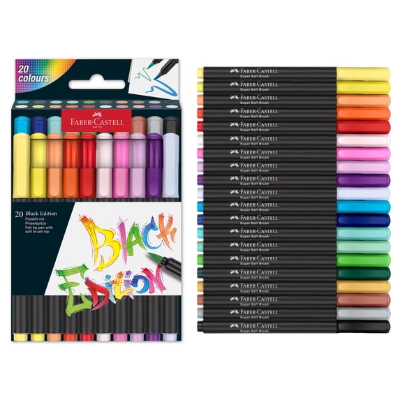Faber-Castell Black Edition Brush Pens - Assorted Colors, Set of 20