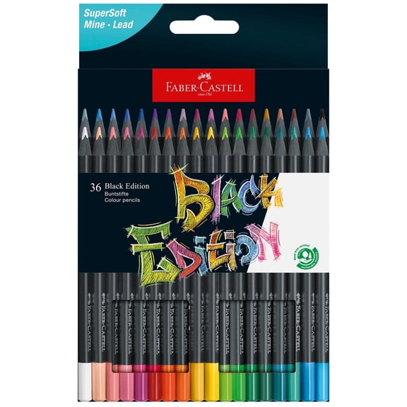 Black Edition Fine Art Colored Pencils, Premium Pigment & Super Soft Core, by Faber-Castell (36 Count)