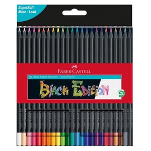 Lápices de colores de arte fino Faber-Castell Black Edition, pigmento premium y núcleo súper suave, 24 piezas