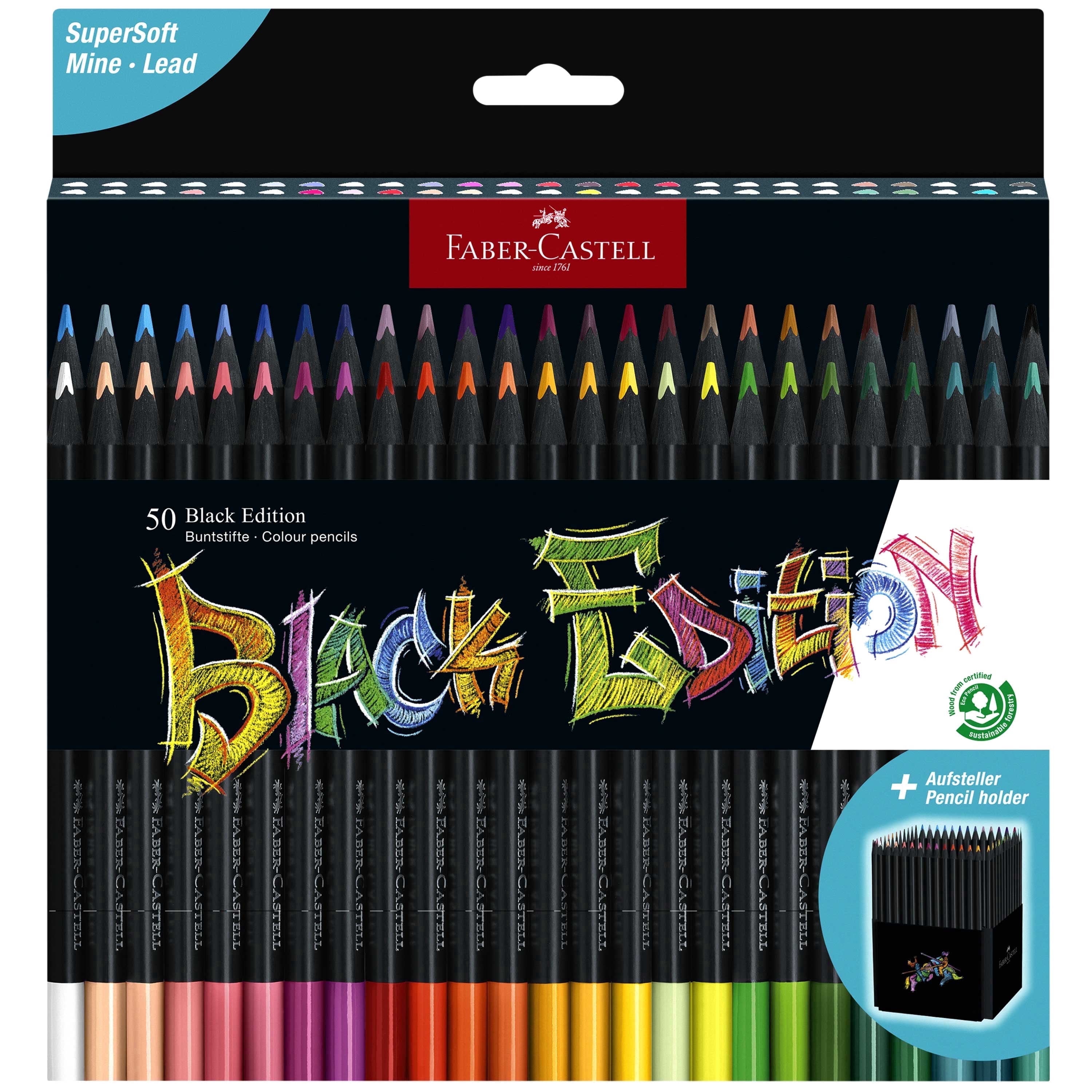 Lápices de colores Faber-Castell Black Edition de arte fino | Útiles escolares para regreso a clases (50 piezas)