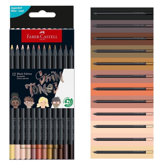 Faber-Castell Black Edition - Skin Tone Color Pencils | Back to School Art Supplies (12 Count)