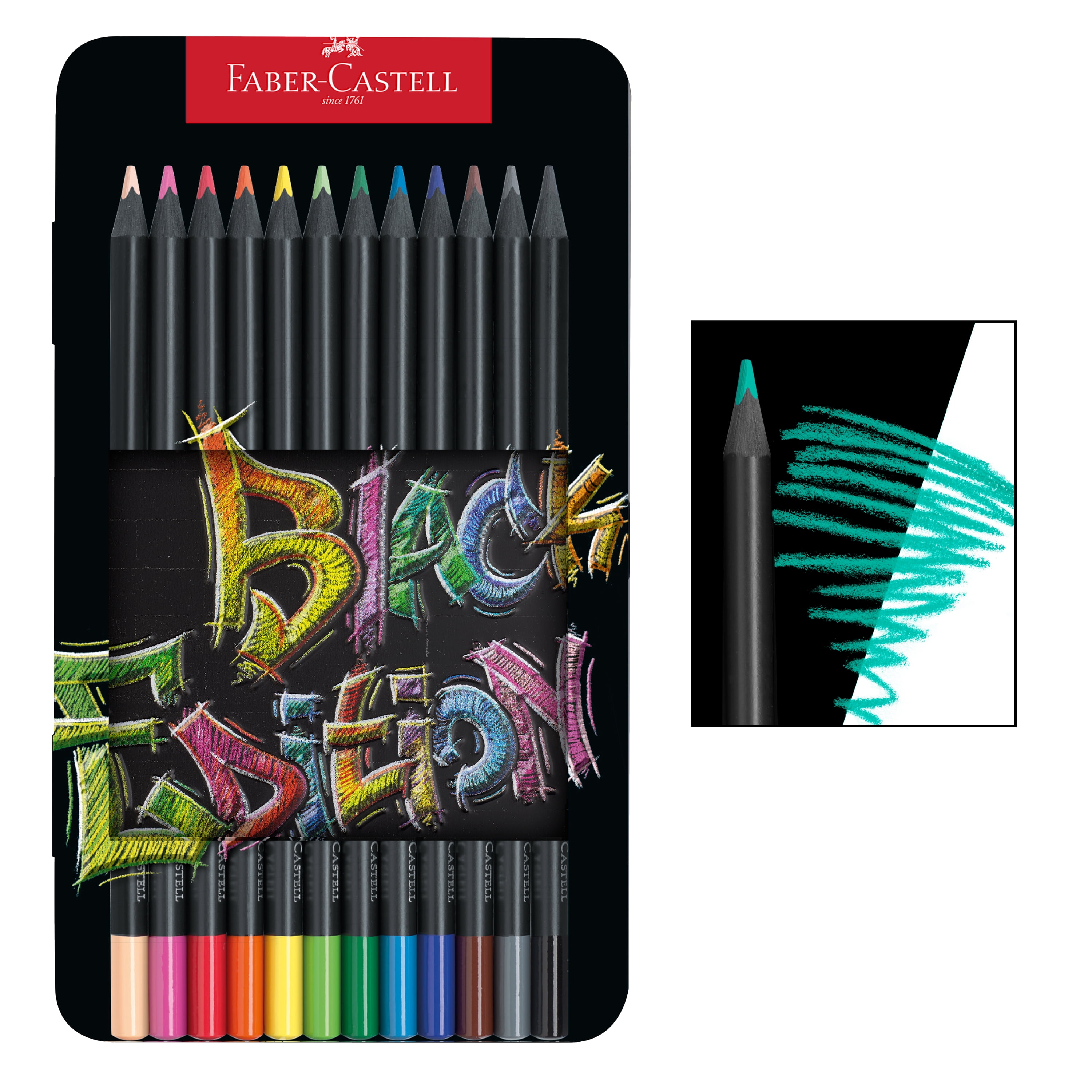 Faber-Castell Black Edition Colored Pencils Tin: 12 Count Colored Pencils, Art Supplies for Adults