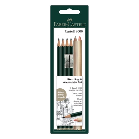 Faber-Castell Castell 9000 Sketching & Accessories Set, 7-Piece Set