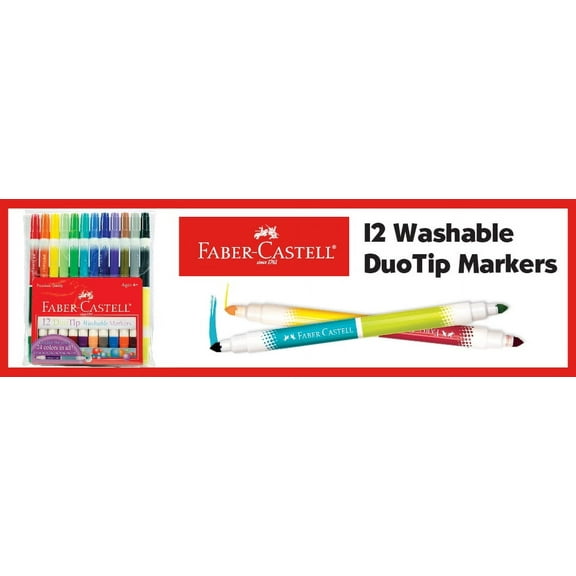 Faber-Castell DuoTip Washable Markers: 12 pieces - Ages 4+