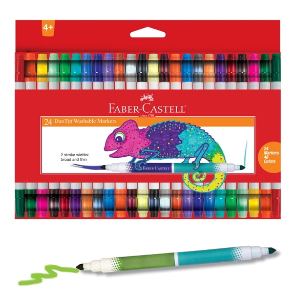 Faber-Castell DuoTip Washable Markers - 24 Markers, 48 Colors