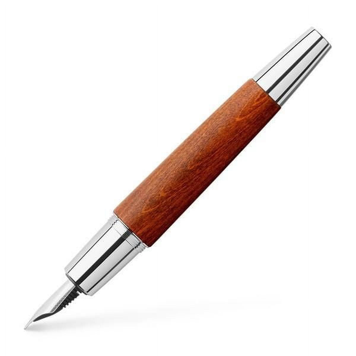 Faber-Castell Emotion Wood and Polished Chrome Brown Fountain Pen - Broad