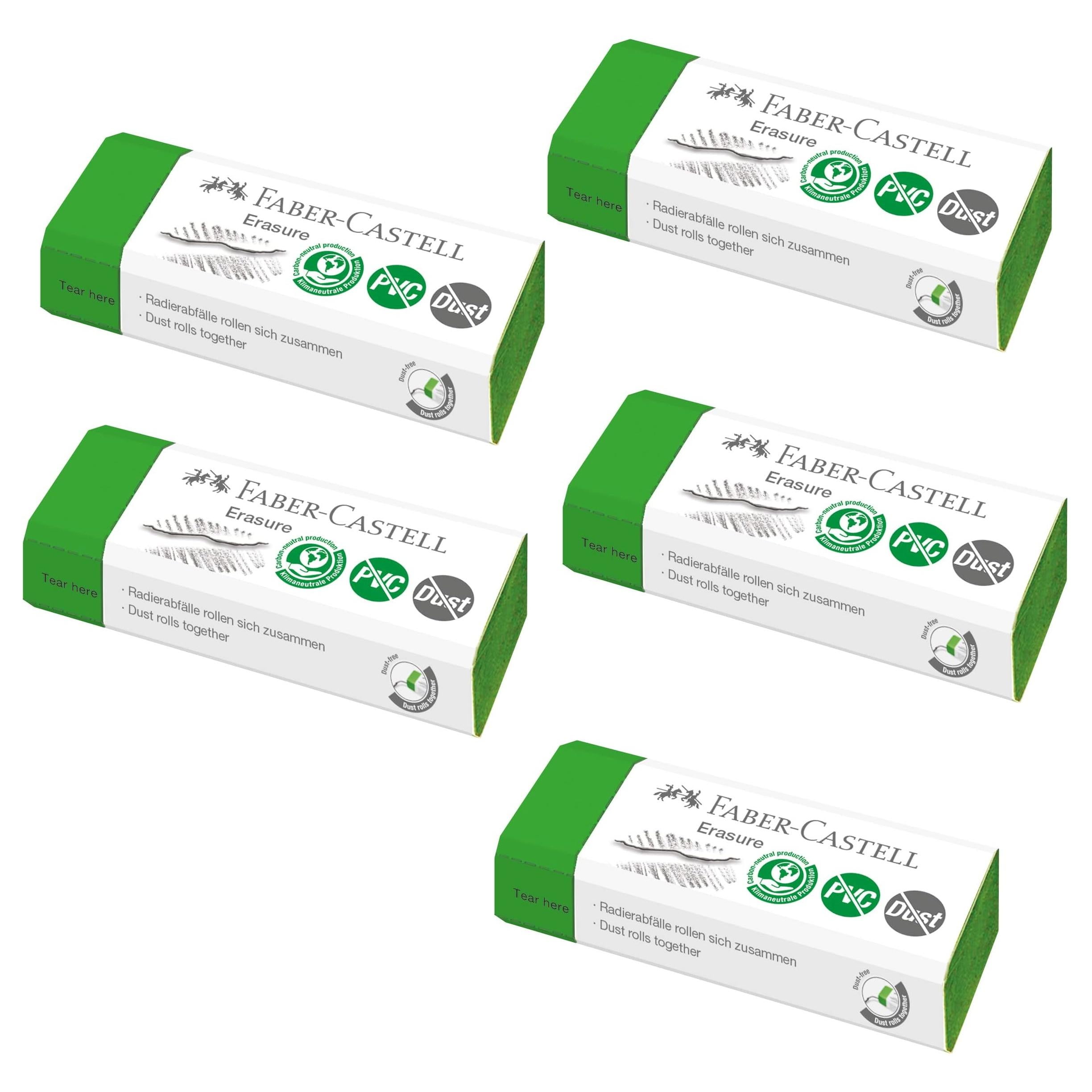 Faber-Castell Erasure Eraser Rubber - PVC Free and Dust-Free - Green - 187250 - Pack of 5