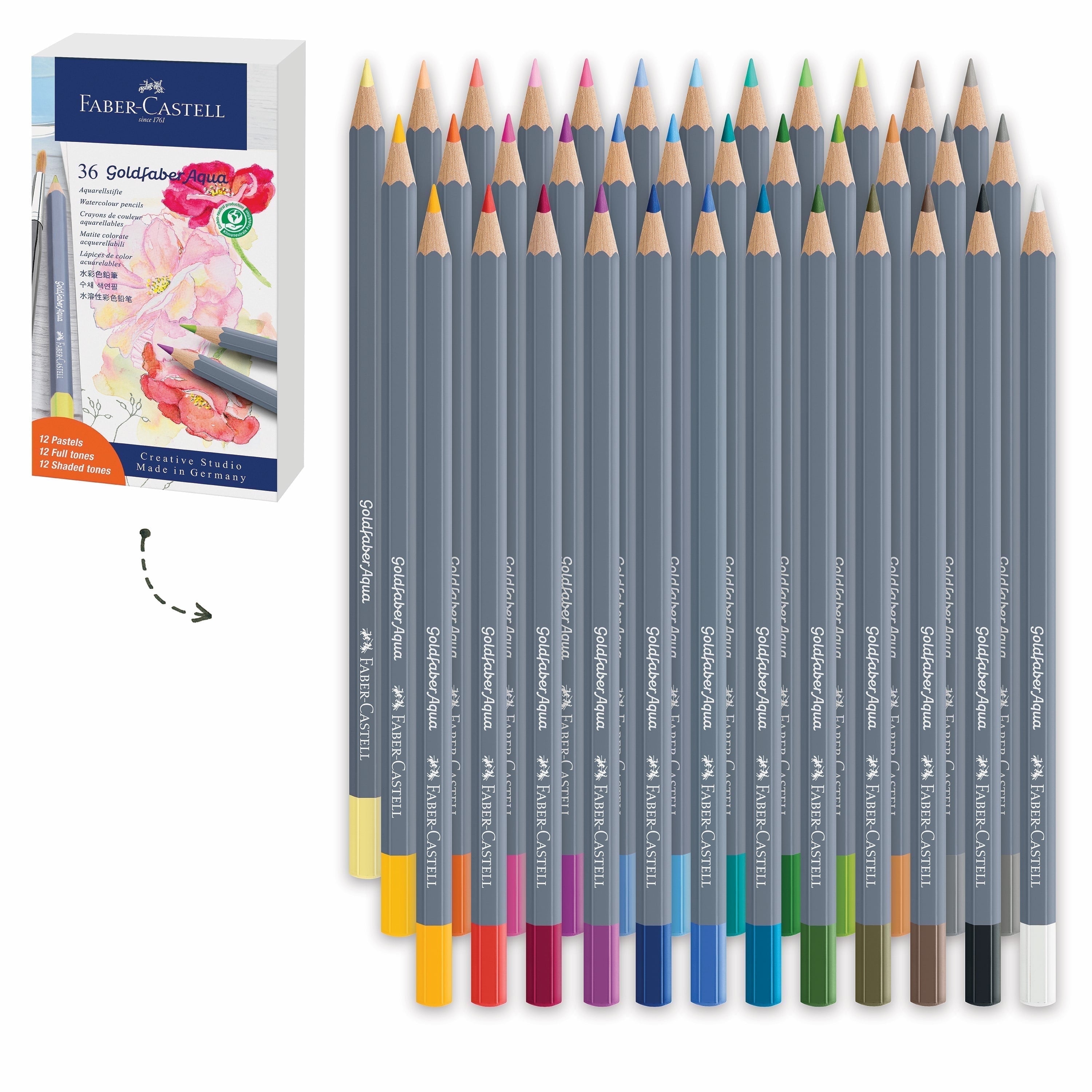 Faber Castell Goldfaber Aqua Watercolor Pencil - Set of 36, Pastels