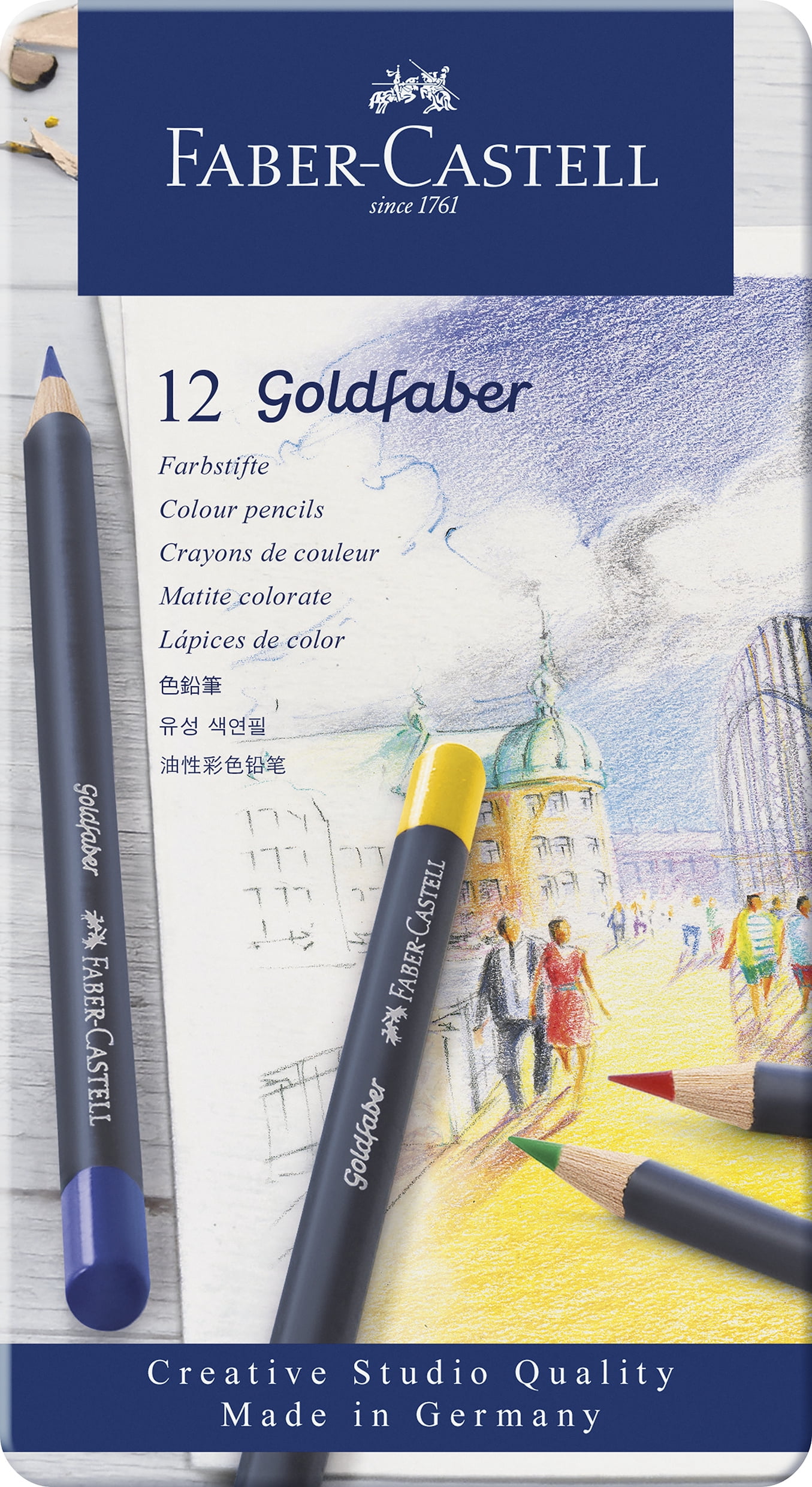 Faber-Castell Goldfaber Color Pencils – Tin of 12 Colors, Artist Quality Pencils