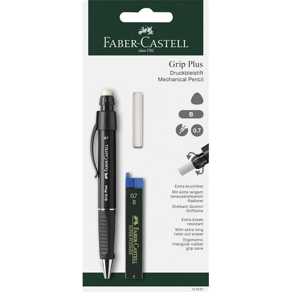 Faber-Castell Grip Plus Mechanical Pencil - 0.7mm Nib + B Leads + Eraser