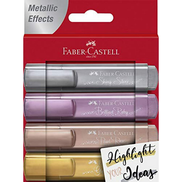 Faber-Castell Metallic Highlighters - 4 Glitter Highlighter Pens for Journaling and Note Taking, Study Supplies