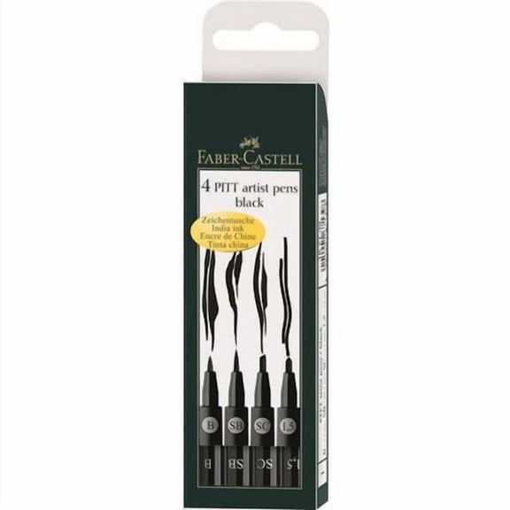 Faber-Castell, PITT Artist Pen Set of 4, Extra Superfine, Superfine, Fine & Medium, Black
