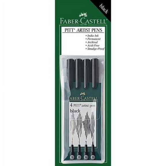 Faber-Castell - PITT Artists' Pen Set - Black - Superfine, Fine, Medium & Brush